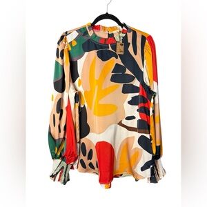 NWT Jodifl Women’s Size Large Multicolor Satin Long Sleeve Top